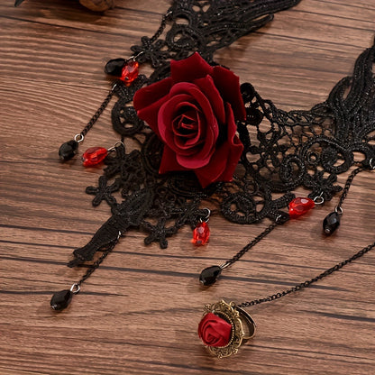 Floragirly- Ensemble bracelet et collier en dentelle à fleurs