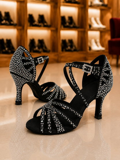 Rhinada Noir- Chaussure danse latine strass