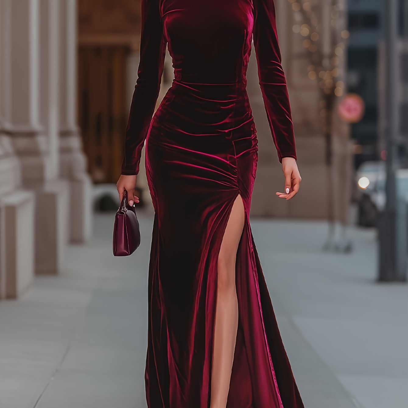 RUBISSIA – Robe bordeaux longue. Raffinement et profondeur de teinte intemporelle.