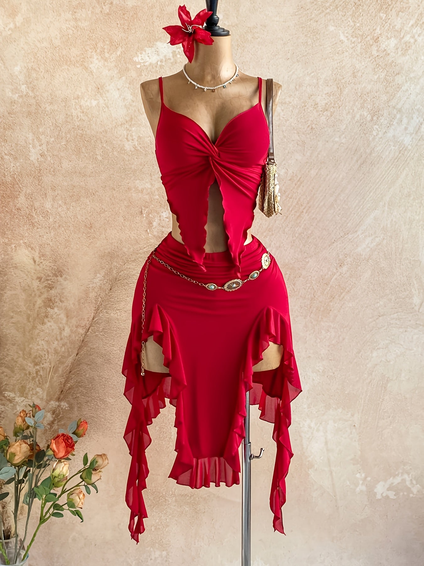 Soléa Rouge – Ensemble Twist & Jupe Volants