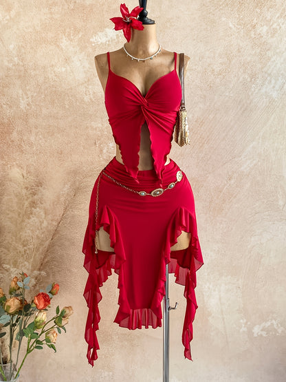 Soléa Rouge – Ensemble Twist & Jupe Volants