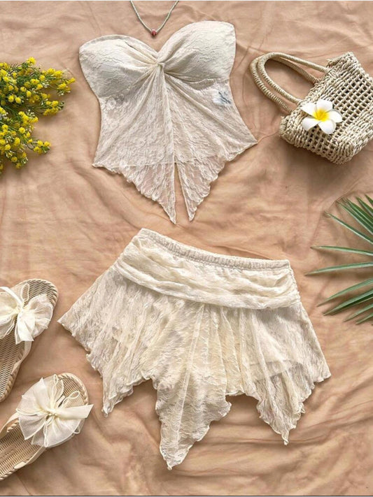 LaceTop- Ensemble haut et jupe short