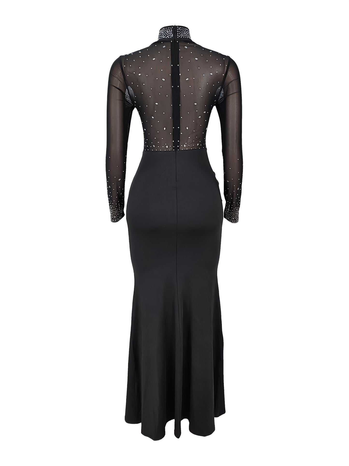 Cristal Split – Robe fendue à strass, col montant et maille chic