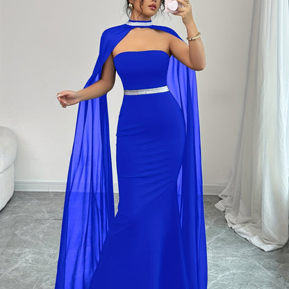 AÉLINE – Robe bandeau fluide à cape