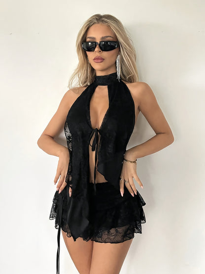 Skirt- Ensemble 2 pièces haut et jupe short style Y2K