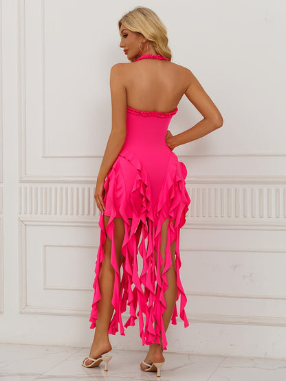 Rosalía – Robe Halter Dentelle & Volants