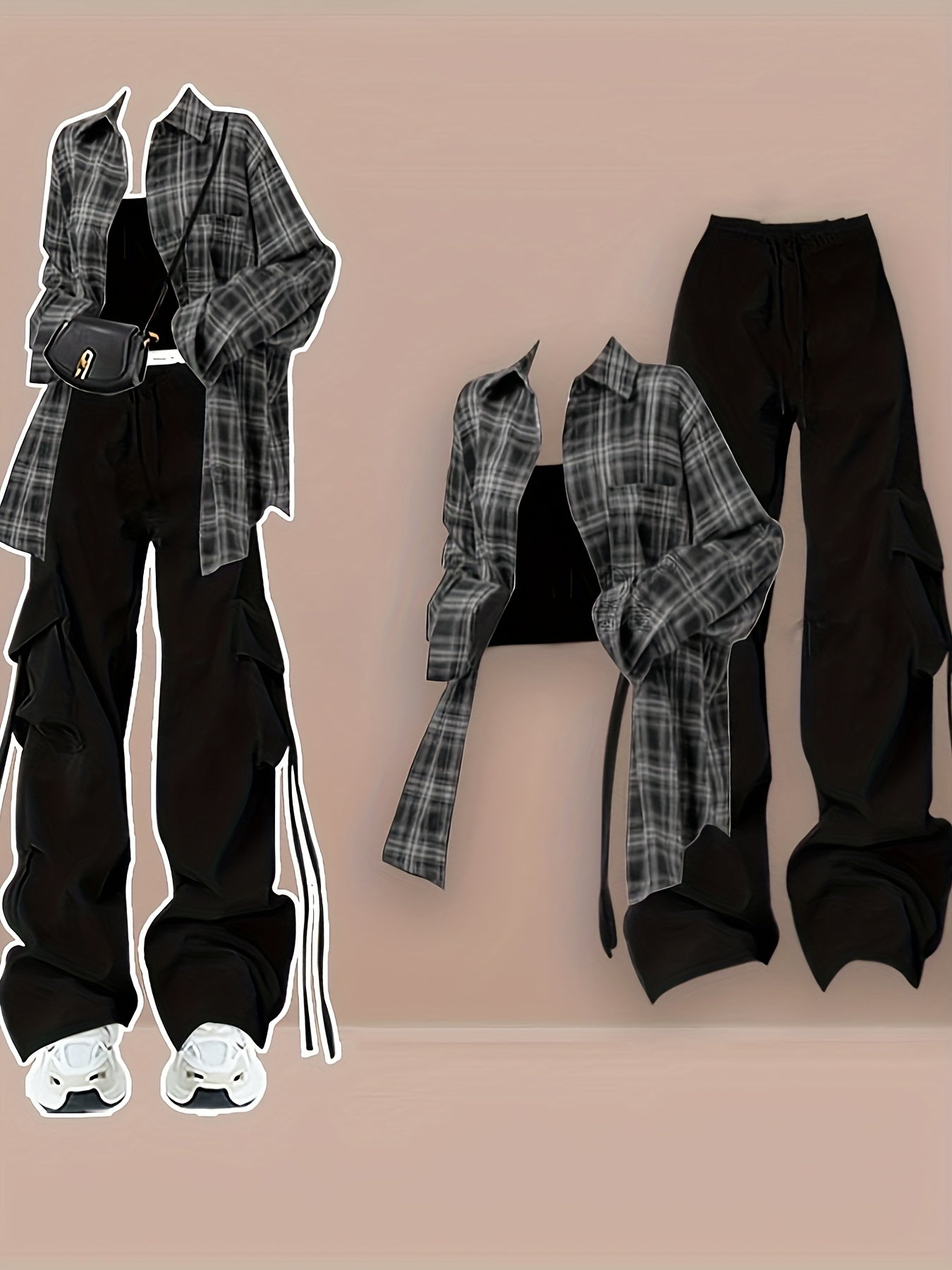 Steevy- 3pcs Y2k pantalon, chemise, haut