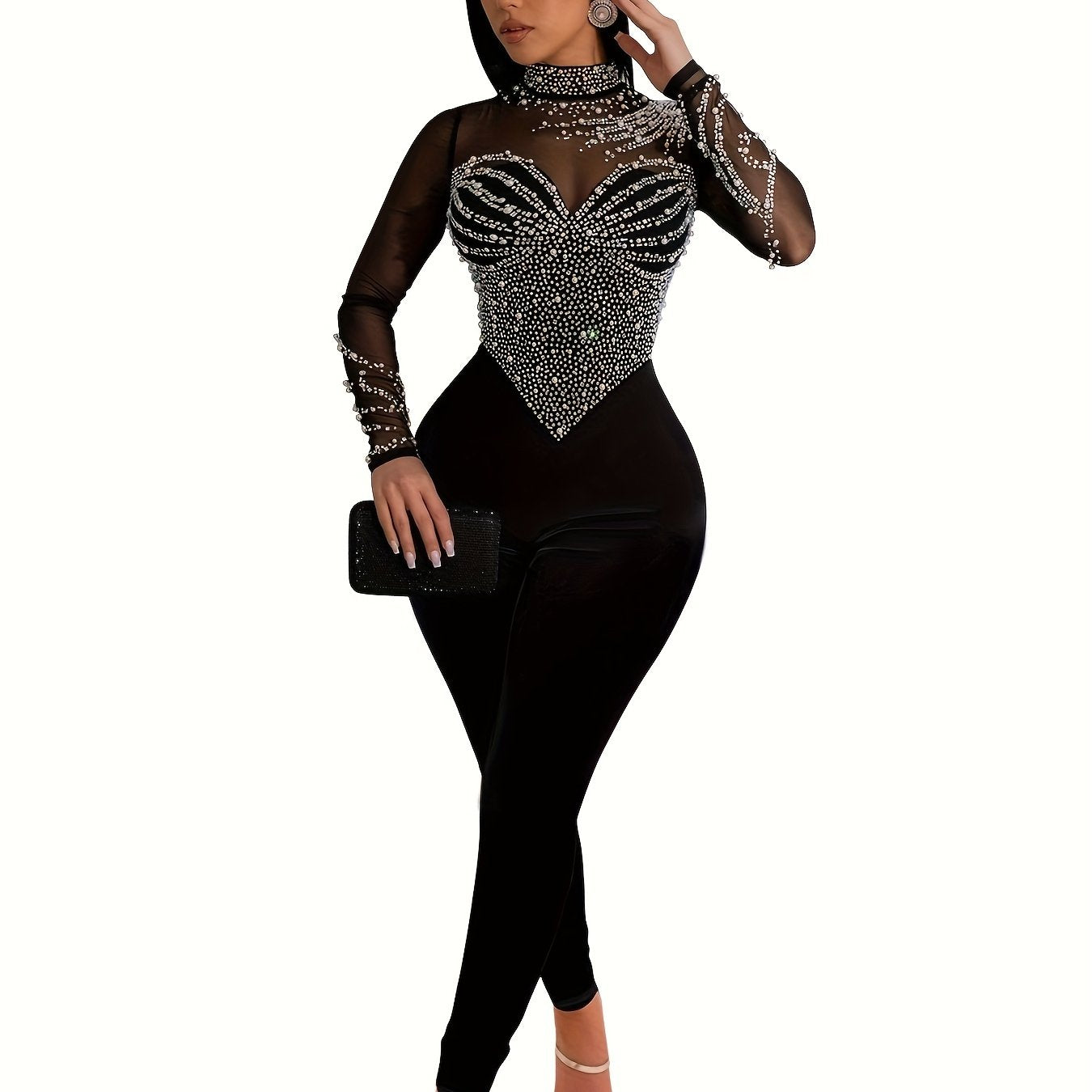 Strass Diva – Maille noire, strass raffinés, allure de star.