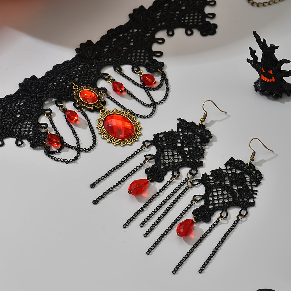 Olivia- collier et boucles d'oreilles ovales rouges