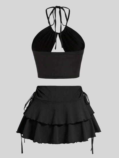 Halter-Duo haut dos nu+ jupe à volants