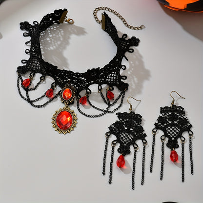 Olivia- collier et boucles d'oreilles ovales rouges