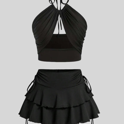 Halter-Duo haut dos nu+ jupe à volants