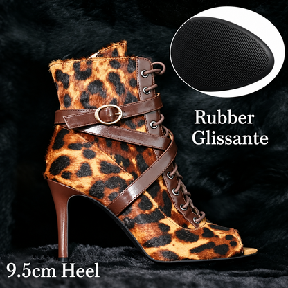 Fauvelle Marron- Bottines de danse léopard à bout ouvert